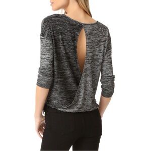$160 RAG & BONE JEAN BLACK HEATHER MIA LONG SLEEVE OPEN BACK SOFT TOP TEE